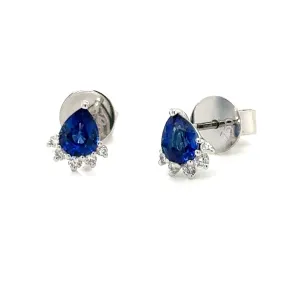 0.94ct tw Pear Shape Blue Sapphire Diamond Stud Earrings