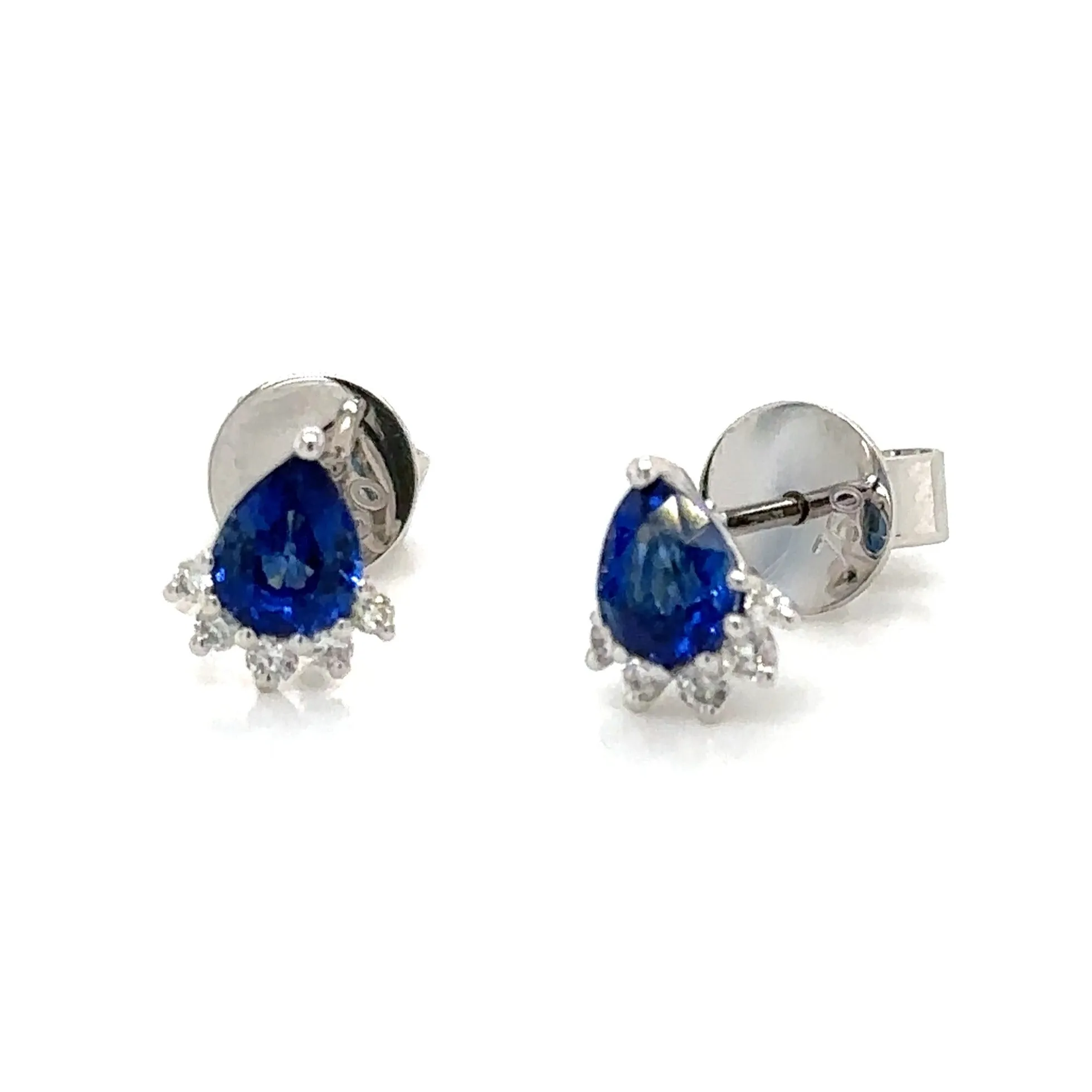 0.94ct tw Pear Shape Blue Sapphire Diamond Stud Earrings