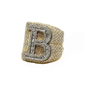 10K Gold B Letter Round & Baguette 5.92CT Natural Diamonds Ring - SR18468