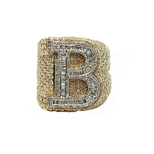10K Gold B Letter Round & Baguette 5.92CT Natural Diamonds Ring - SR18468