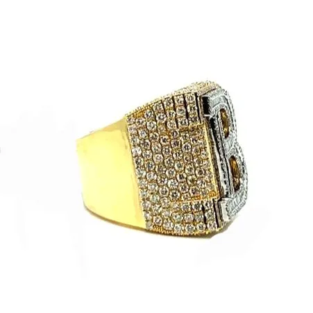 10K Gold B Letter Round & Baguette 5.92CT Natural Diamonds Ring - SR18468