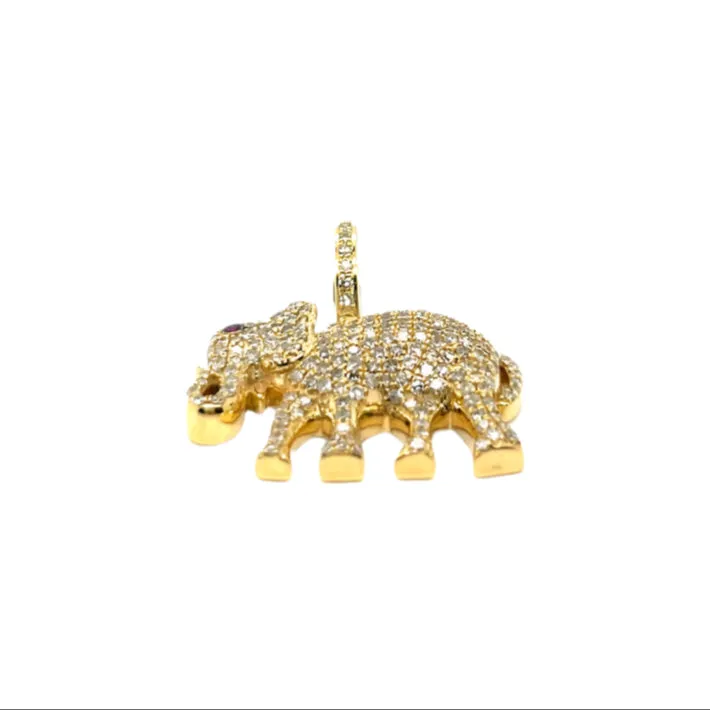 10k Gold Pink Eyed Elephant Pendant with 1.28ct of Natural Diamonds - SP18689A