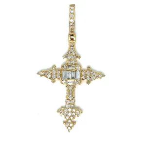 10k Gold w/ Baguette 2.06ct Natural Diamonds 2" Cross Pendant- SP17483