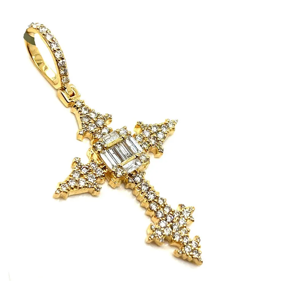 10k Gold w/ Baguette 2.06ct Natural Diamonds 2" Cross Pendant- SP17483