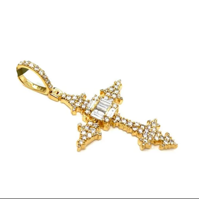 10k Gold w/ Baguette 2.06ct Natural Diamonds 2" Cross Pendant- SP17483