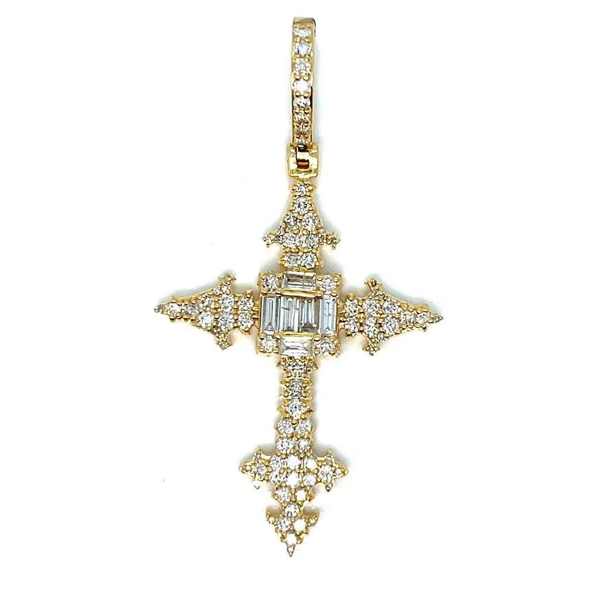 10k Gold w/ Baguette 2.06ct Natural Diamonds 2" Cross Pendant- SP17483
