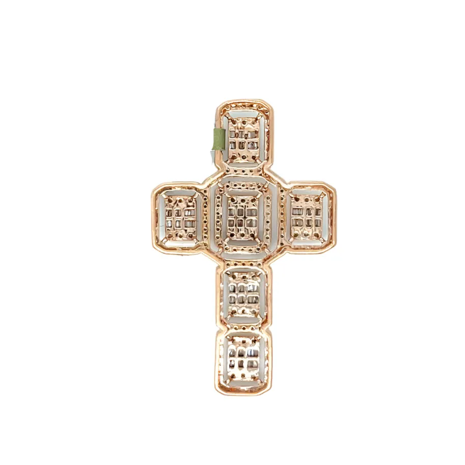 10k Rose Gold Round & Baguette 1.49ct Diamond Cross Pendant - EXPD1161