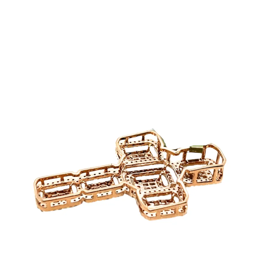 10k Rose Gold Round & Baguette 1.49ct Diamond Cross Pendant - EXPD1161