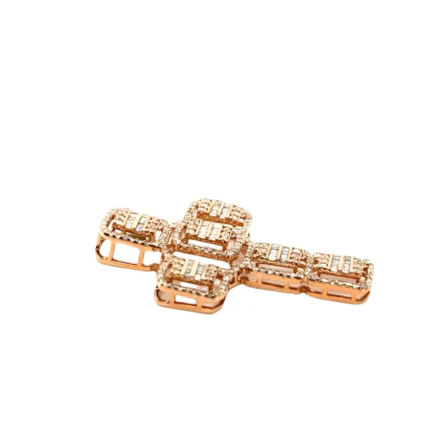 10k Rose Gold Round & Baguette 1.49ct Diamond Cross Pendant - EXPD1161