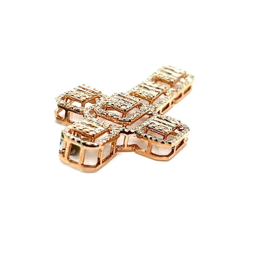 10k Rose Gold Round & Baguette 1.49ct Diamond Cross Pendant - EXPD1161