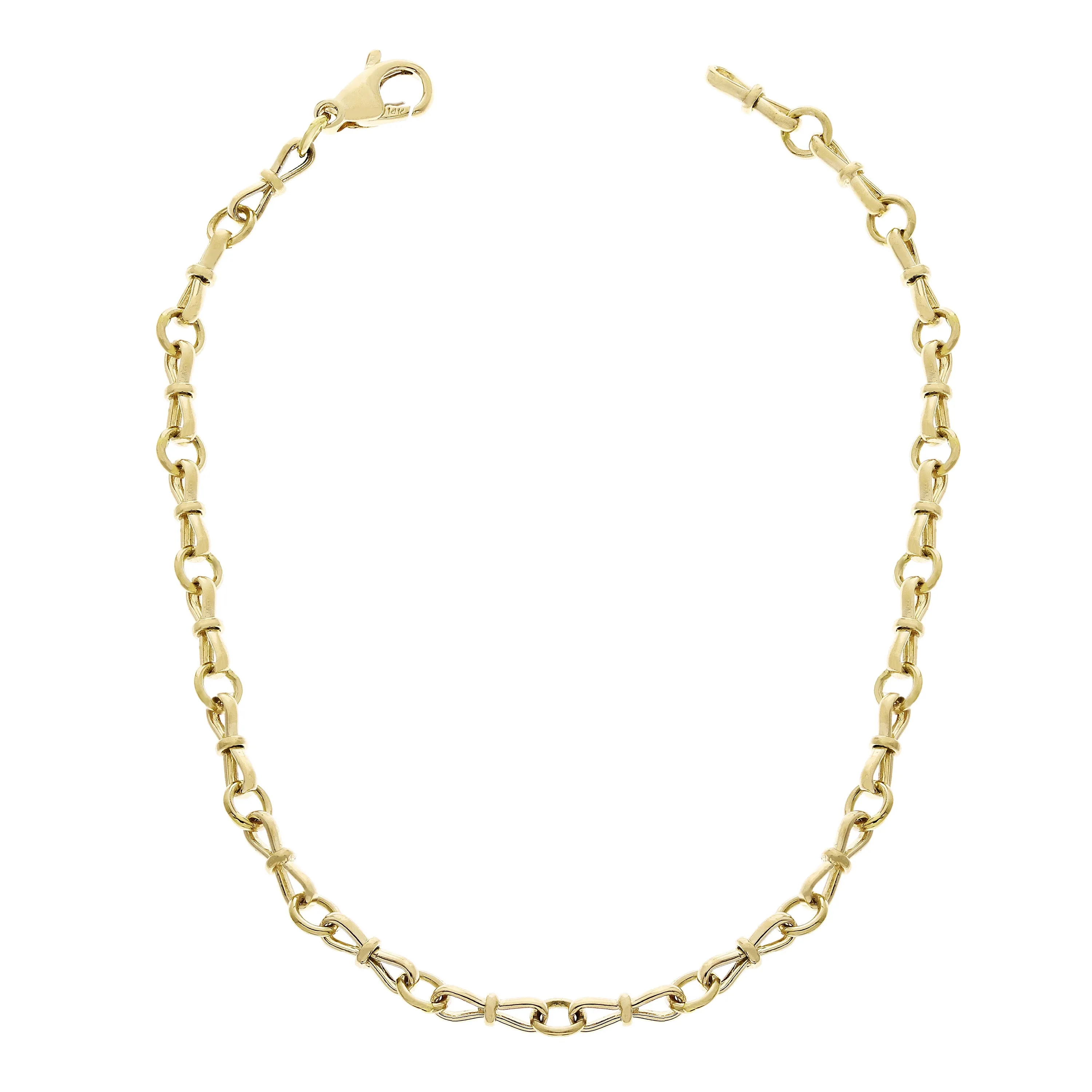 10k Yellow White or Rose Gold Handmade Bow Fashion Link Chain Necklace 20" - 26" 3.5mm