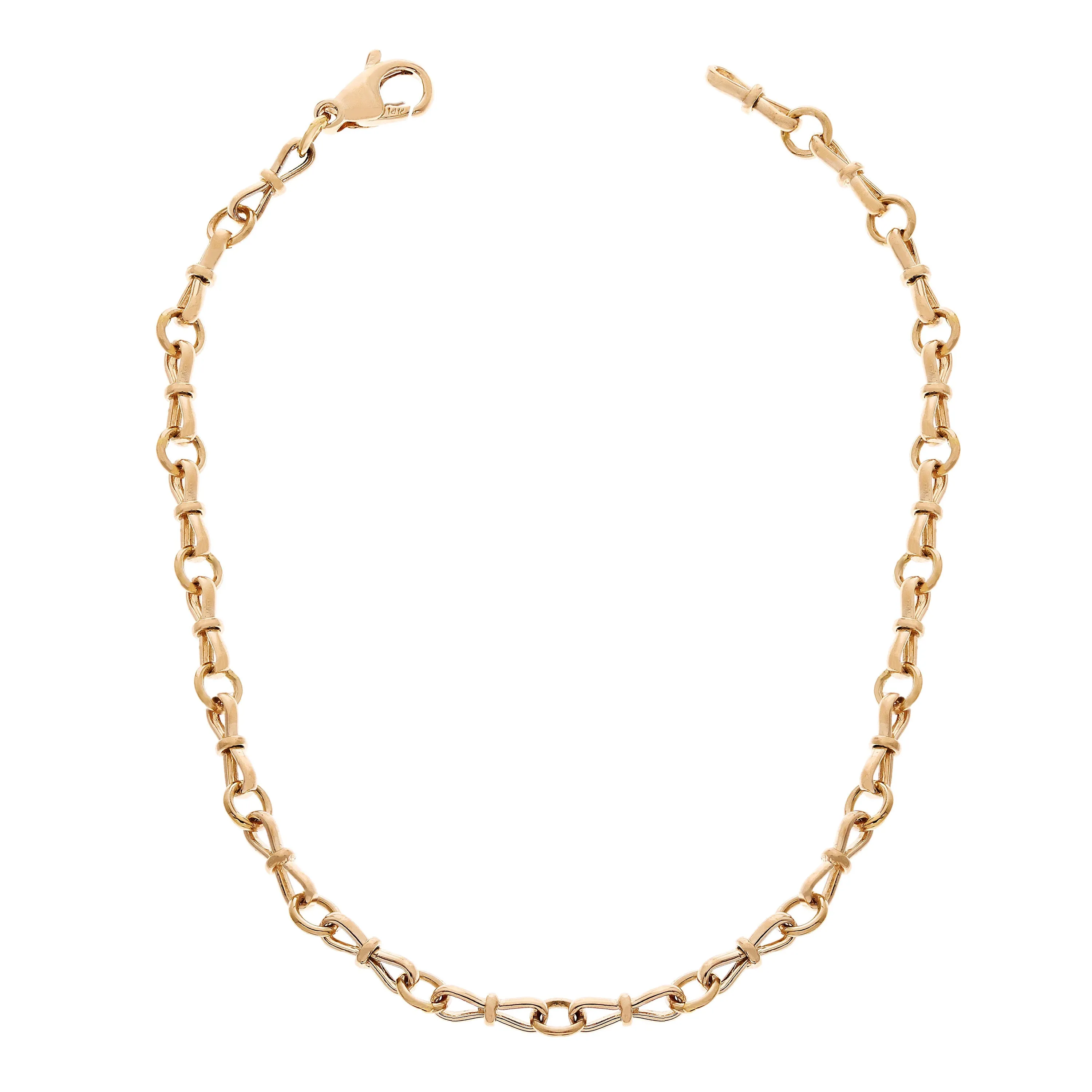 10k Yellow White or Rose Gold Handmade Bow Fashion Link Chain Necklace 20" - 26" 3.5mm