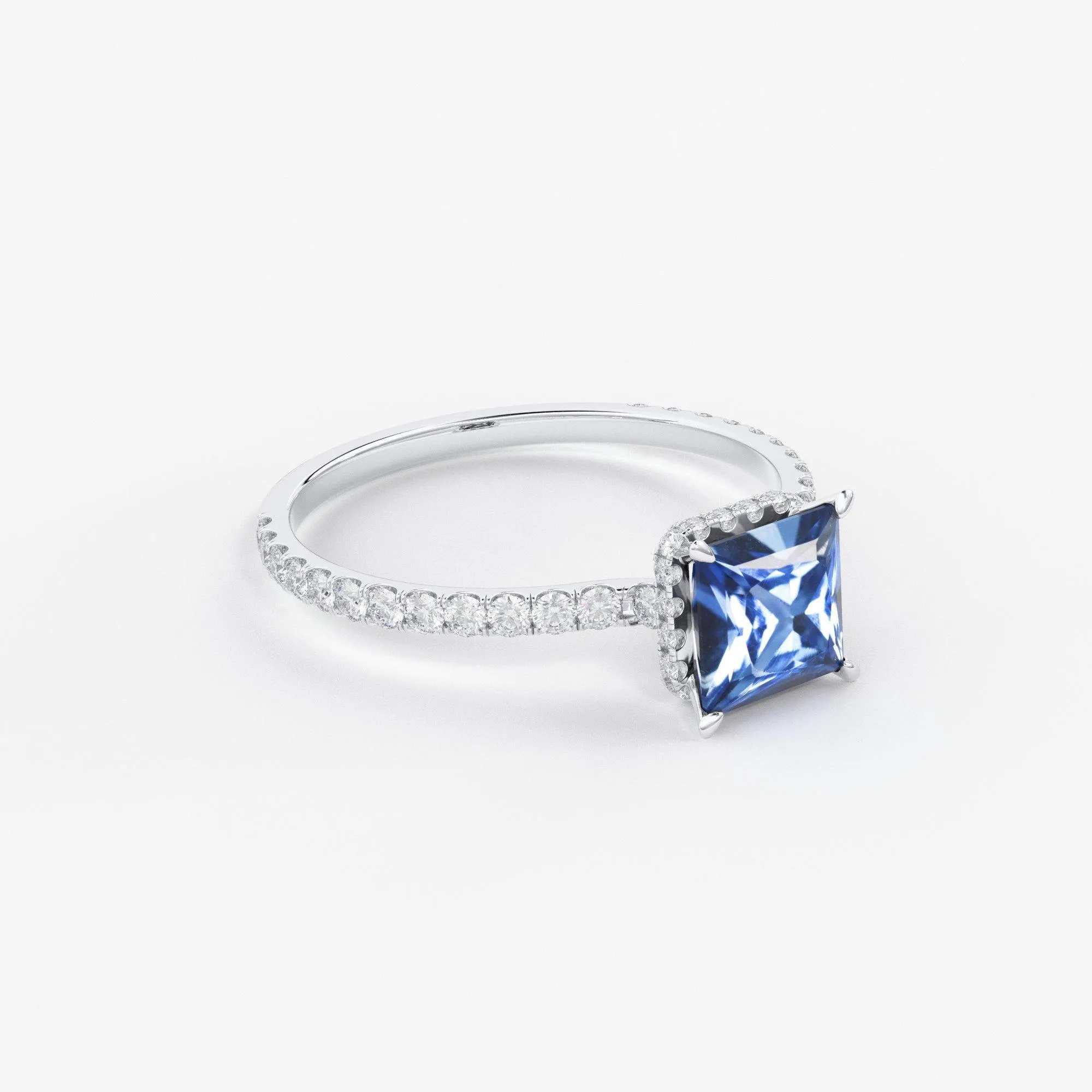 1.268 Carat Princess Cut Blue Sapphire Luxury Ring / Unique White Gold Sapphire Ring / Engagement Ring / Sapphire Diamond Cocktail Ring