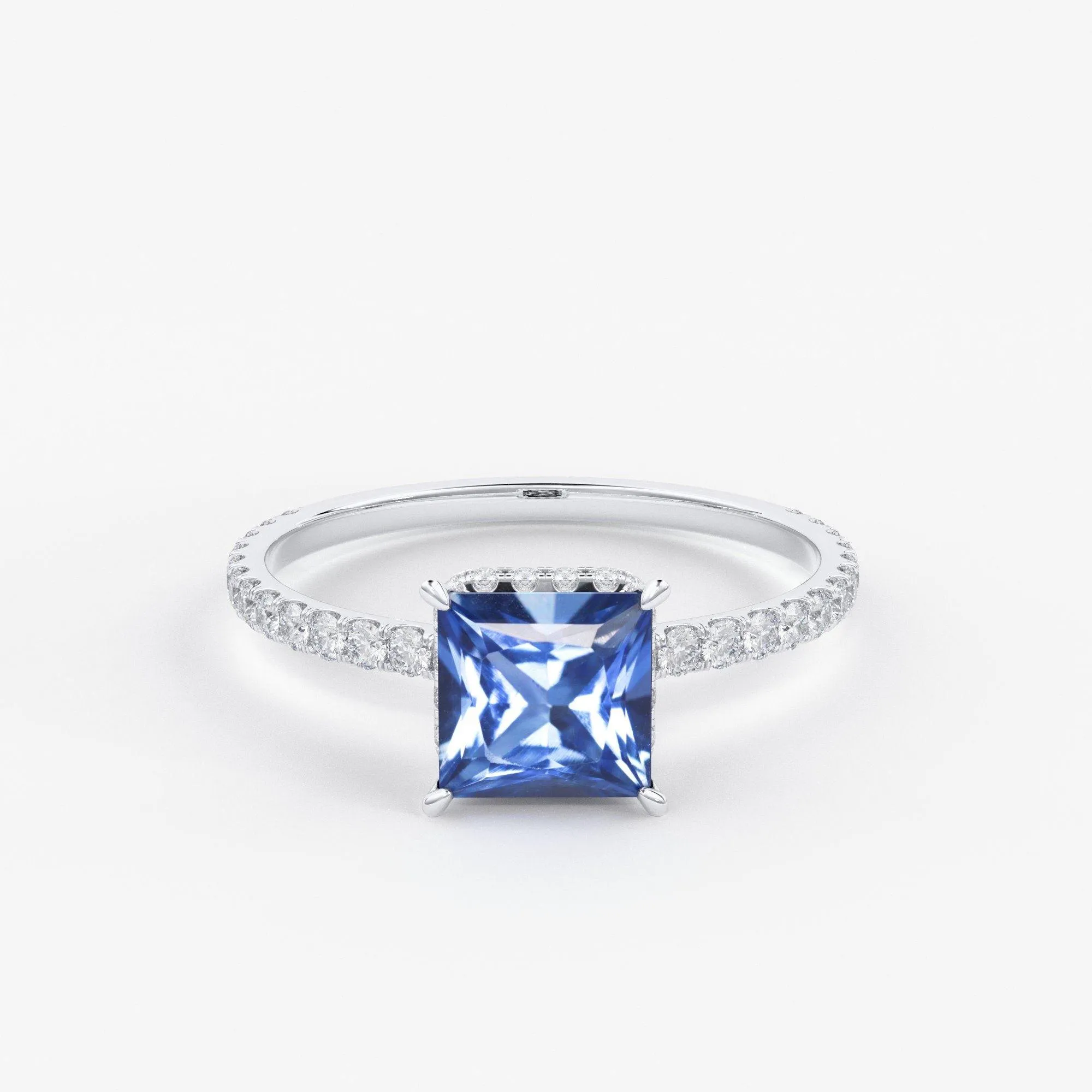 1.268 Carat Princess Cut Blue Sapphire Luxury Ring / Unique White Gold Sapphire Ring / Engagement Ring / Sapphire Diamond Cocktail Ring