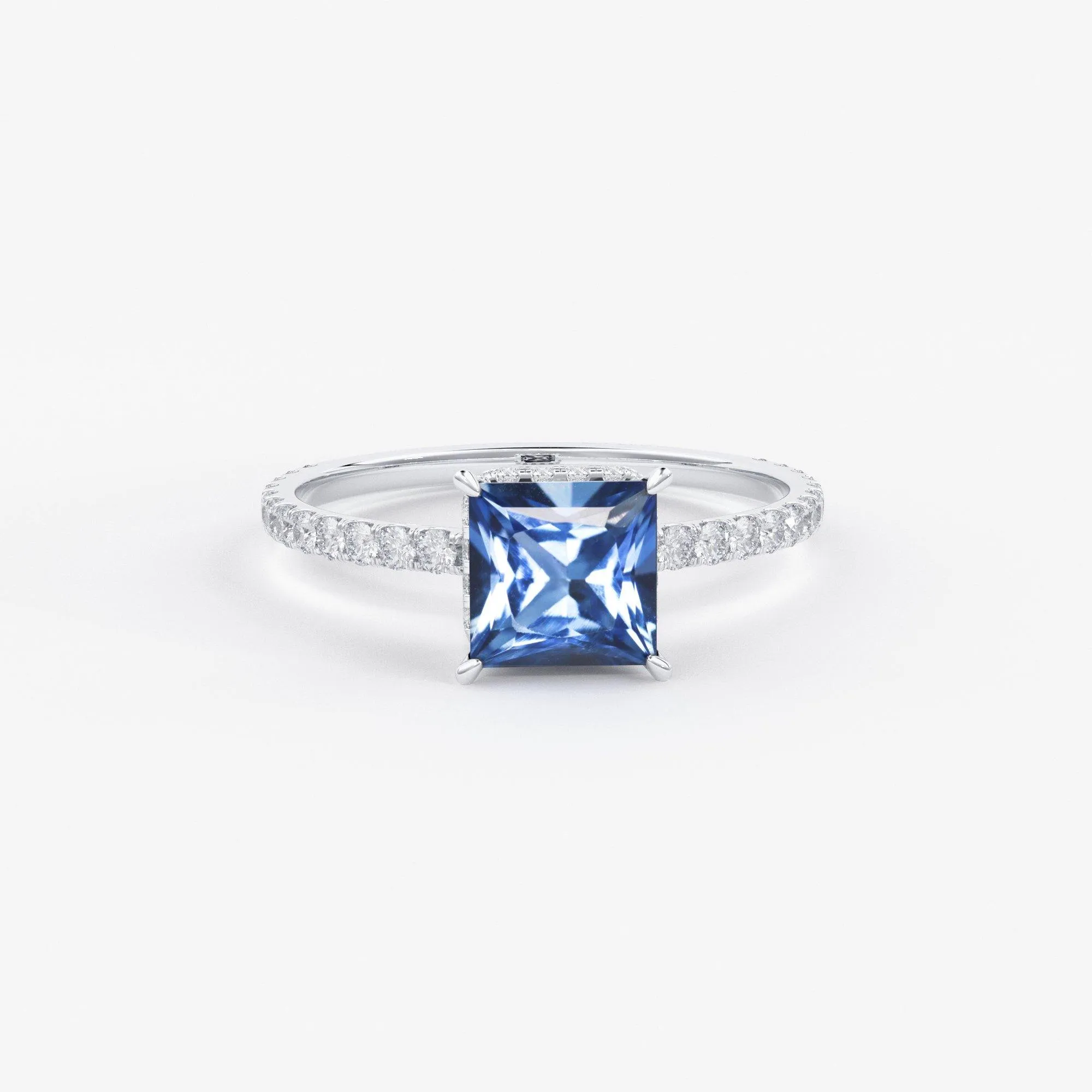 1.268 Carat Princess Cut Blue Sapphire Luxury Ring / Unique White Gold Sapphire Ring / Engagement Ring / Sapphire Diamond Cocktail Ring