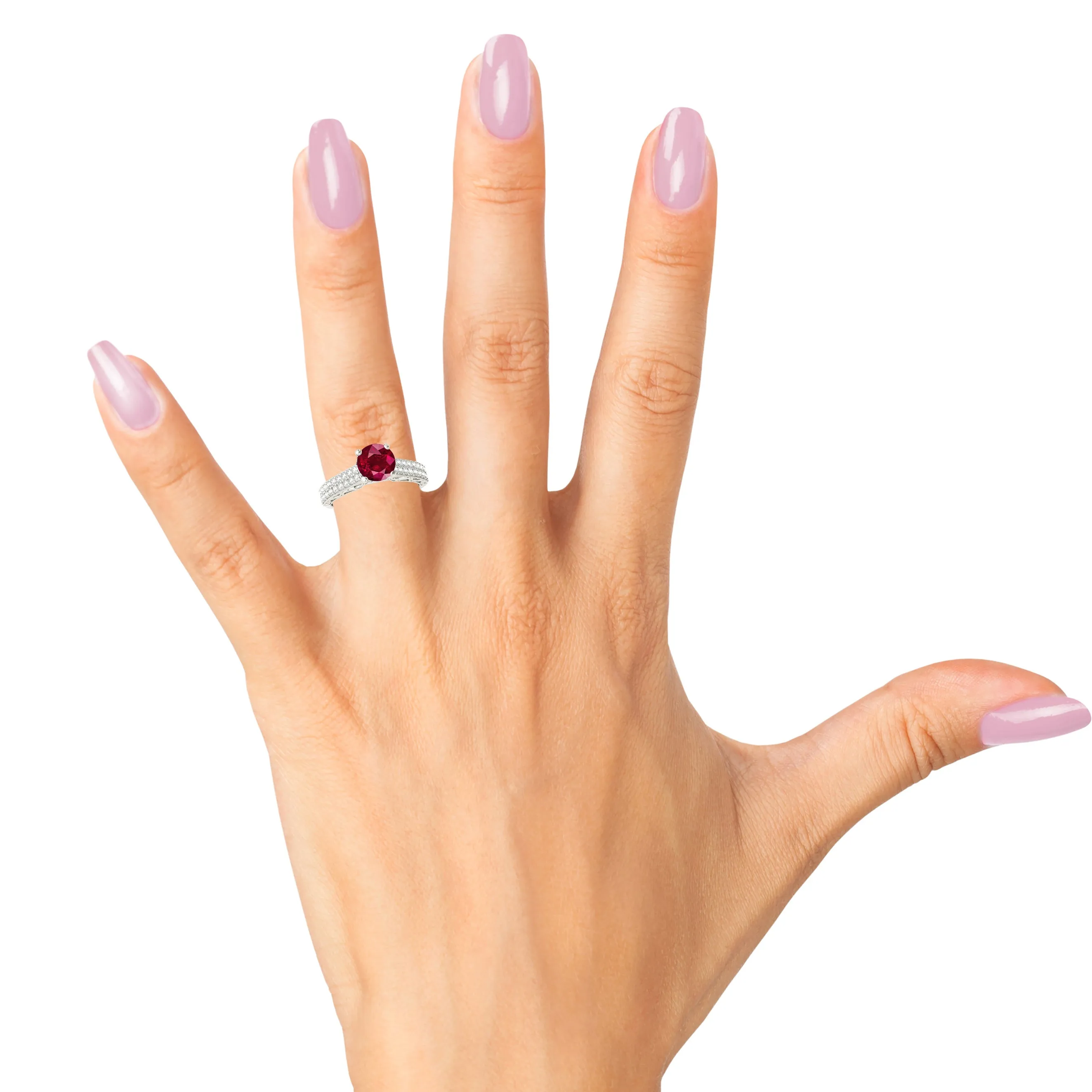 1.35 ct. Genuine Solitaire Ruby Ring with Double Row Diamond Band
