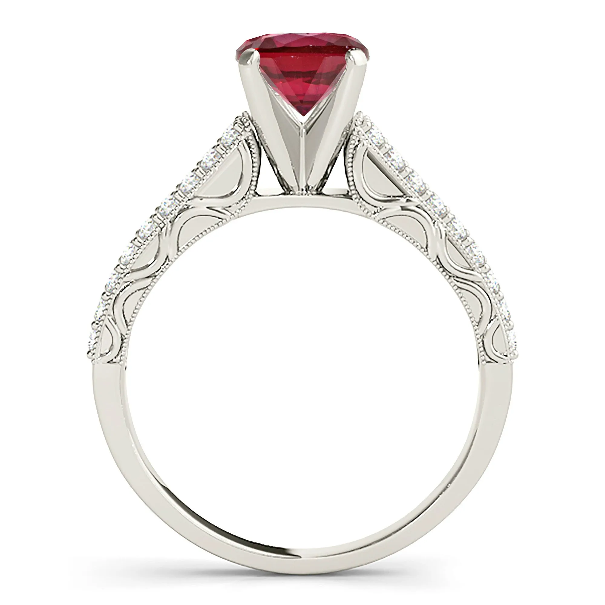 1.35 ct. Genuine Solitaire Ruby Ring with Double Row Diamond Band