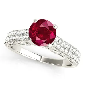 1.35 ct. Genuine Solitaire Ruby Ring with Double Row Diamond Band