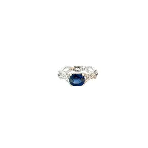 14k white gold 1.90ct Blue Sapphire Cushion Cut and .50ct F VS2 Round  Ring