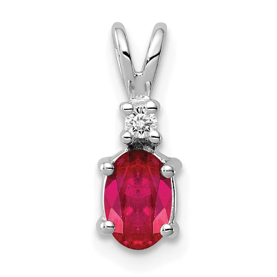 14k White Gold Oval Ruby Diamond Pendant
