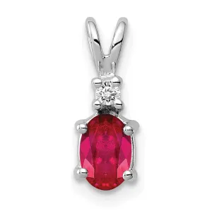 14k White Gold Oval Ruby Diamond Pendant