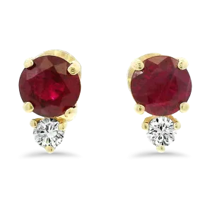 14k Yellow Gold Ruby and Diamond Stud Earrings