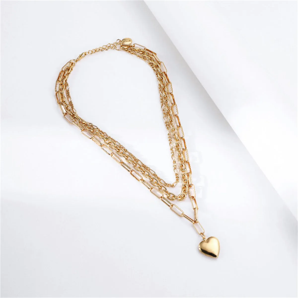 18K Gold-Plated Cable Chain Heart Pendant Layered Necklace