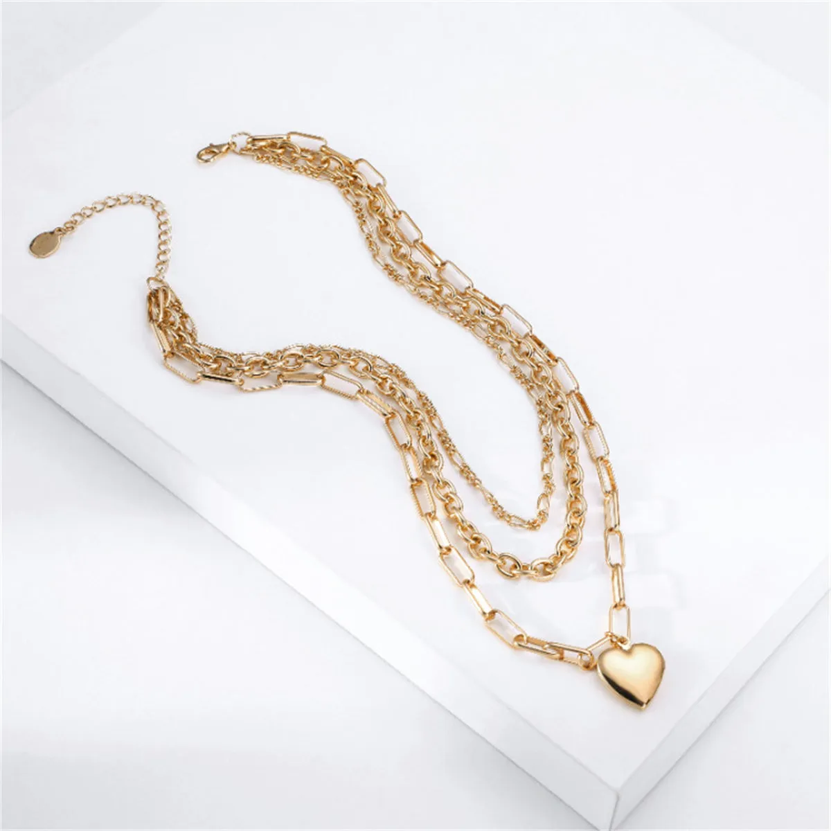 18K Gold-Plated Cable Chain Heart Pendant Layered Necklace