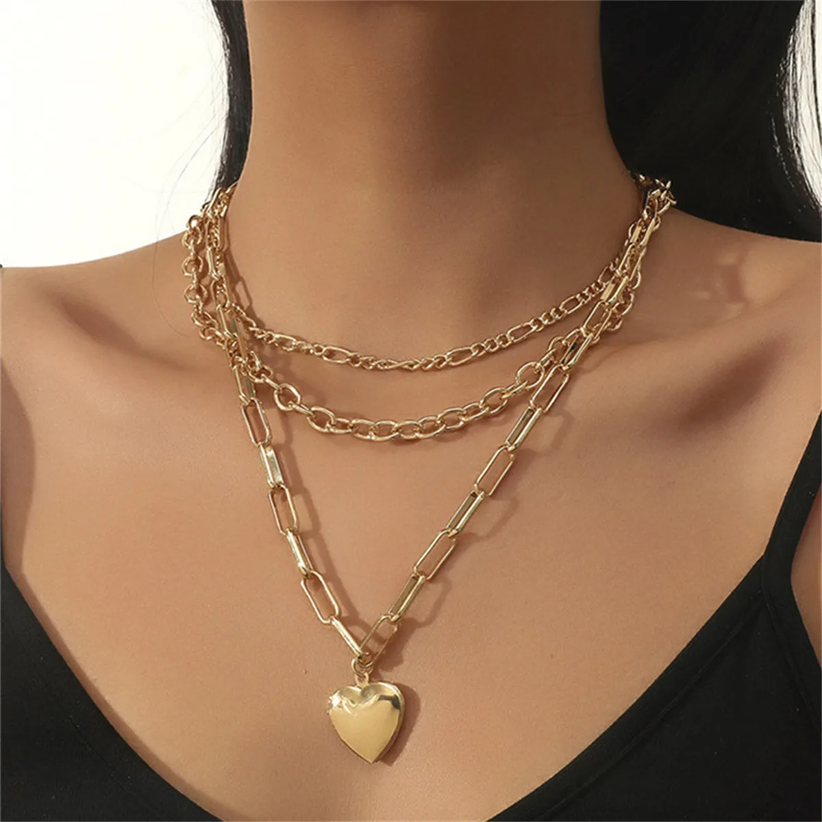 18K Gold-Plated Cable Chain Heart Pendant Layered Necklace