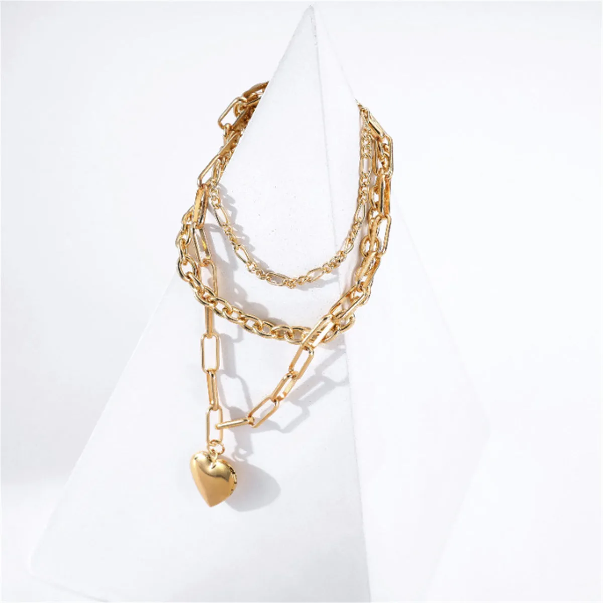 18K Gold-Plated Cable Chain Heart Pendant Layered Necklace