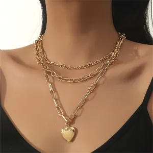 18K Gold-Plated Cable Chain Heart Pendant Layered Necklace