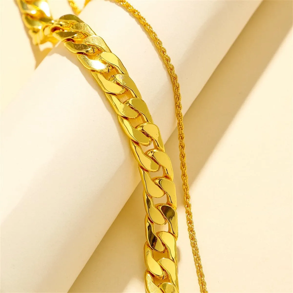 18K Gold-Plated Curb & Twine Chain Layered Necklace