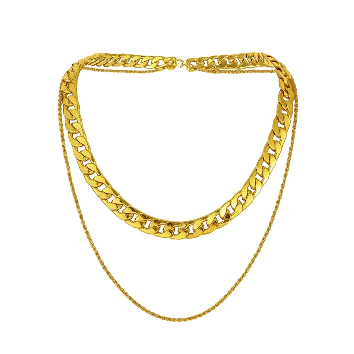18K Gold-Plated Curb & Twine Chain Layered Necklace