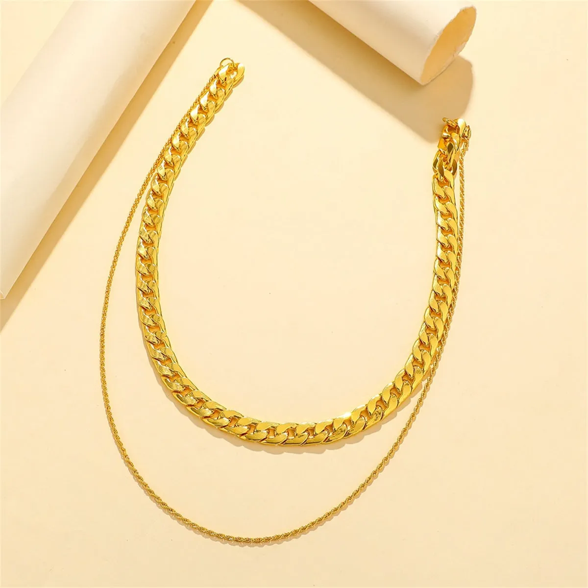 18K Gold-Plated Curb & Twine Chain Layered Necklace