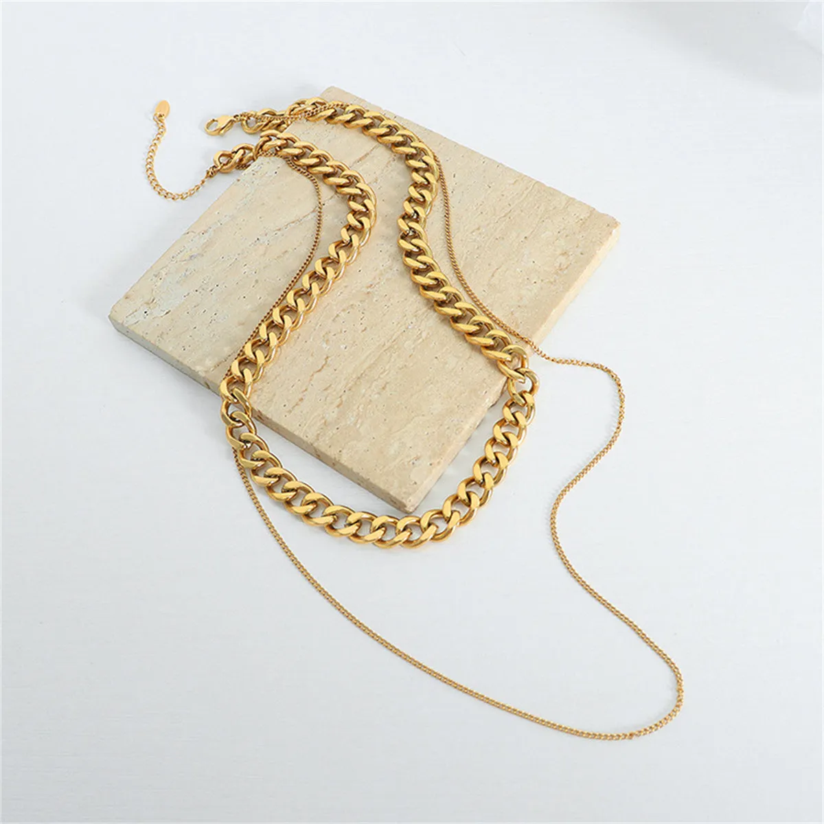 18K Gold-Plated Curb & Twine Chain Layered Necklace