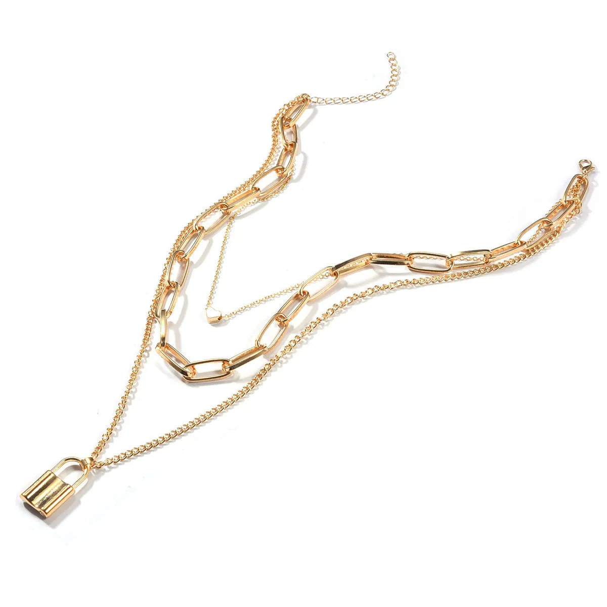 18K Gold-Plated Lock Layered Pendant Necklace