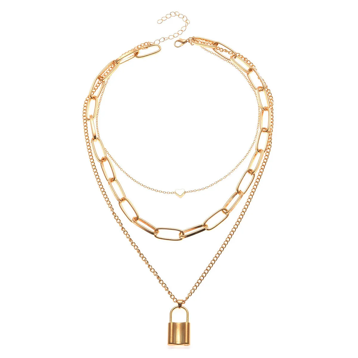 18K Gold-Plated Lock Layered Pendant Necklace