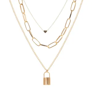 18K Gold-Plated Lock Layered Pendant Necklace