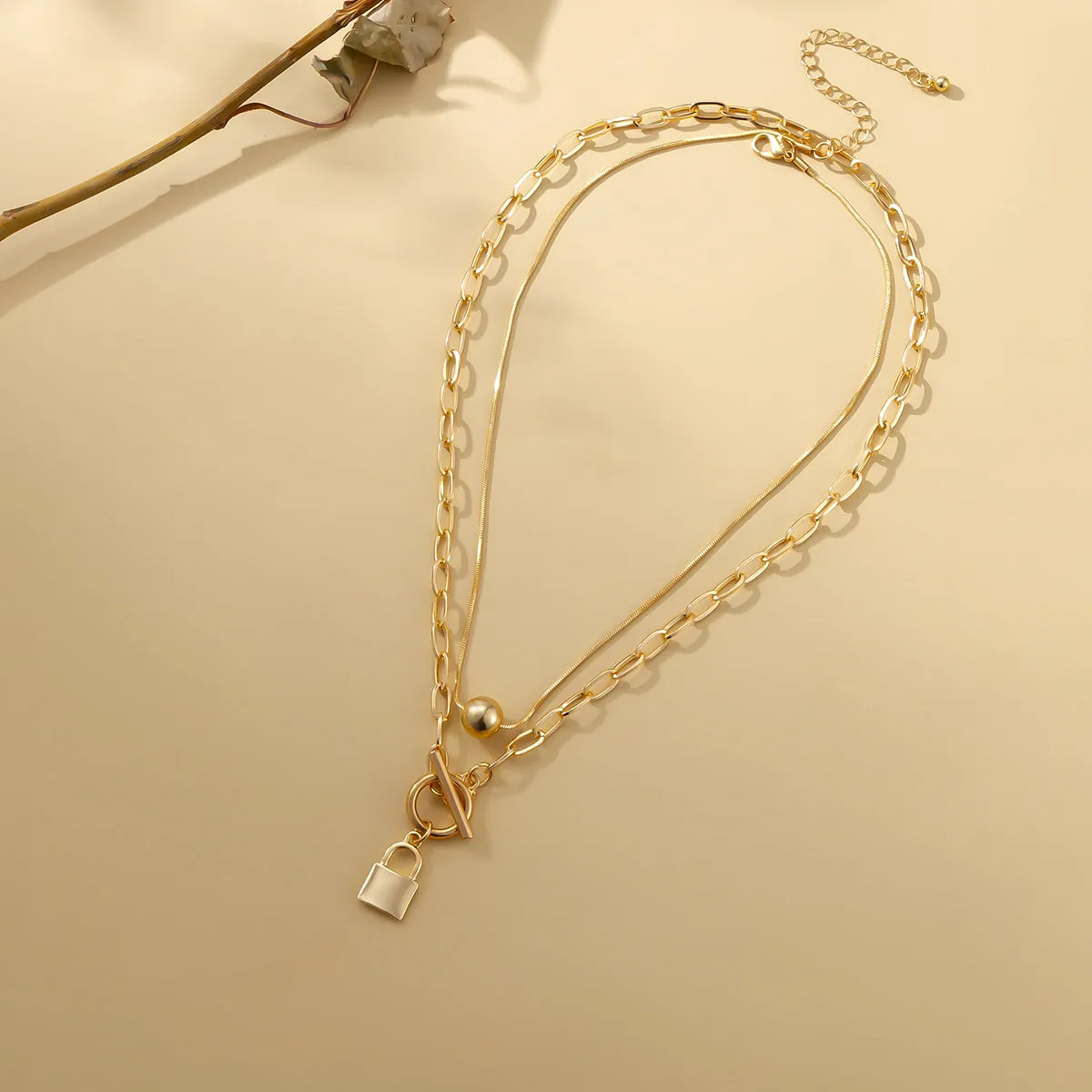 18K Gold-Plated Lock Pendant Necklace Set