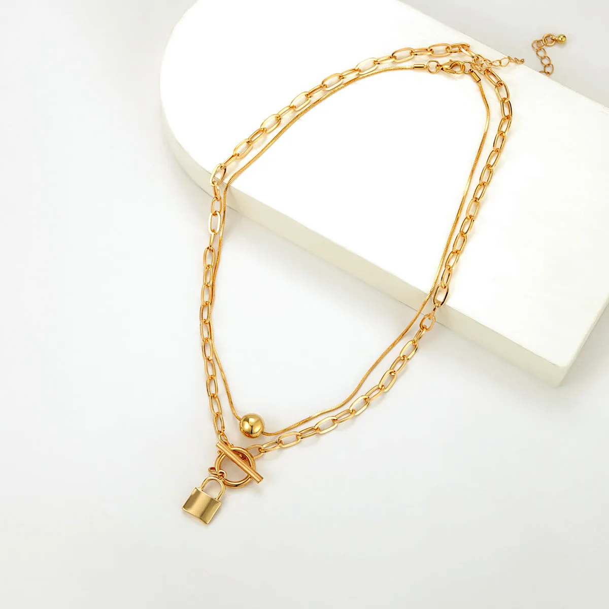 18K Gold-Plated Lock Pendant Necklace Set