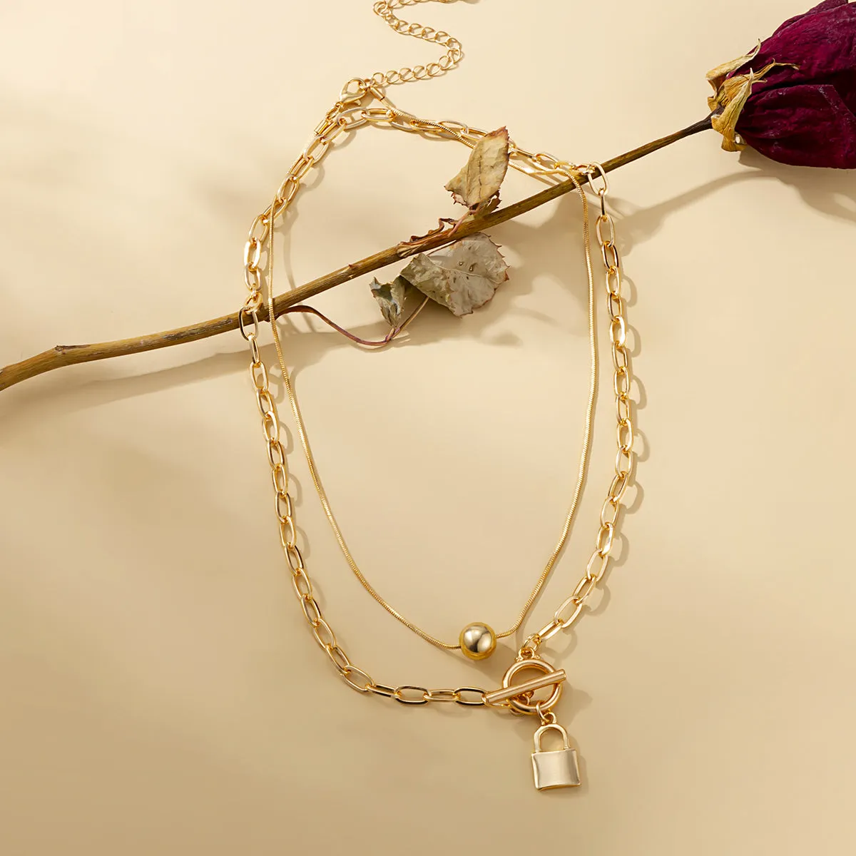 18K Gold-Plated Lock Pendant Necklace Set