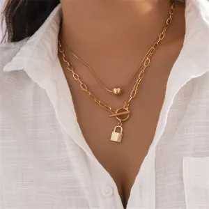 18K Gold-Plated Lock Pendant Necklace Set