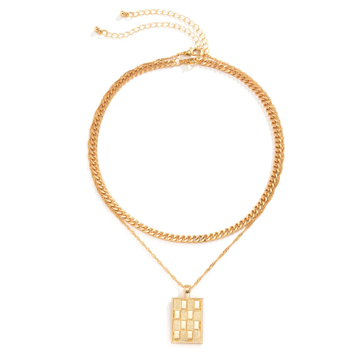 18K Gold-Plated Rectangle Geometric Pendant Necklace & Curb Chain Necklace