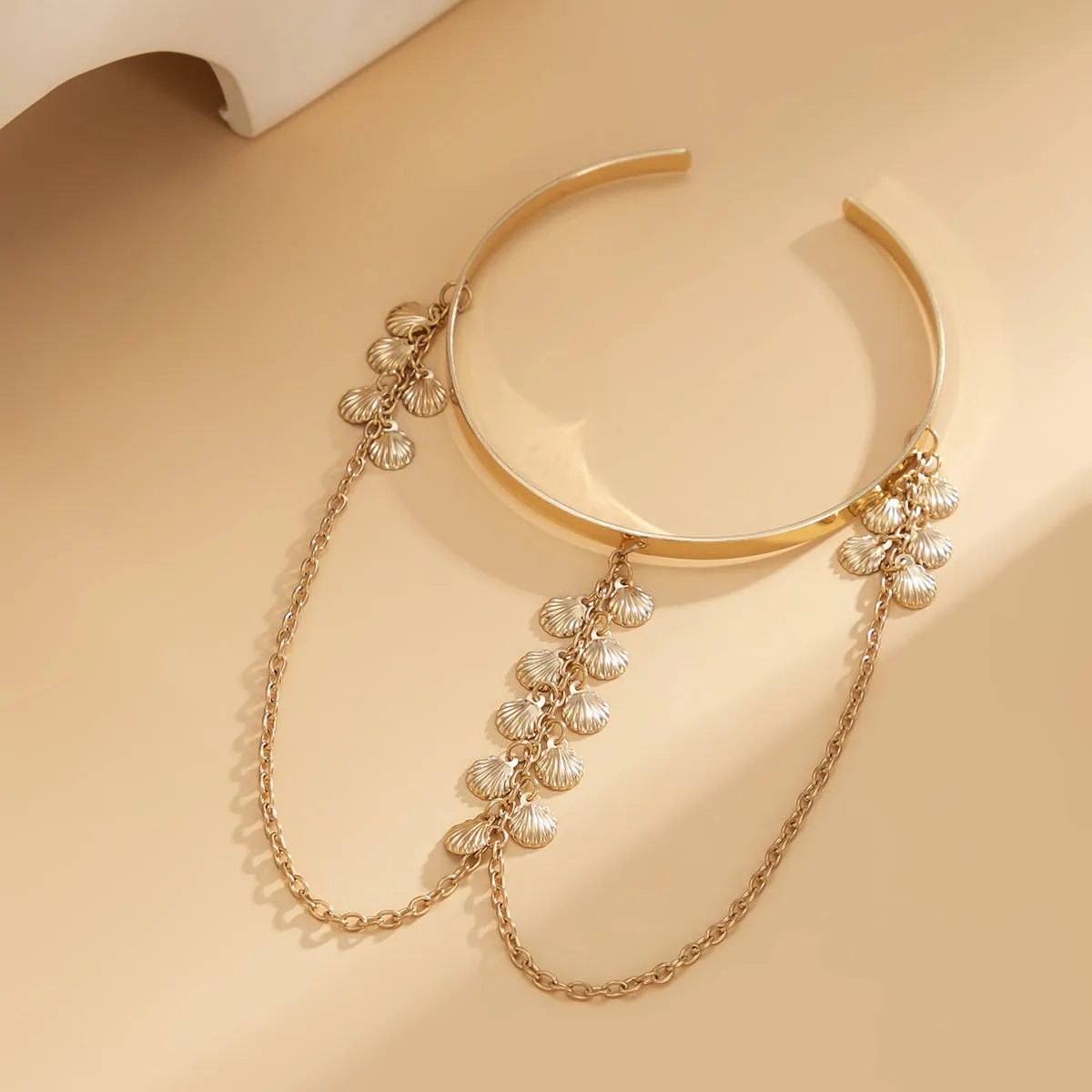 18K Gold-Plated Shell Tassel Arm Cuff