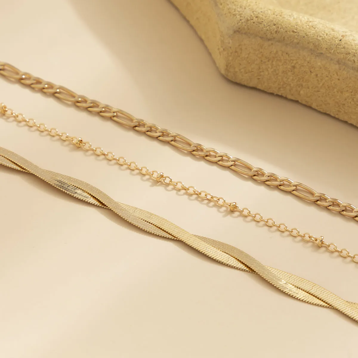 18K Gold-Plated Snake Chain Twist Anklet Set