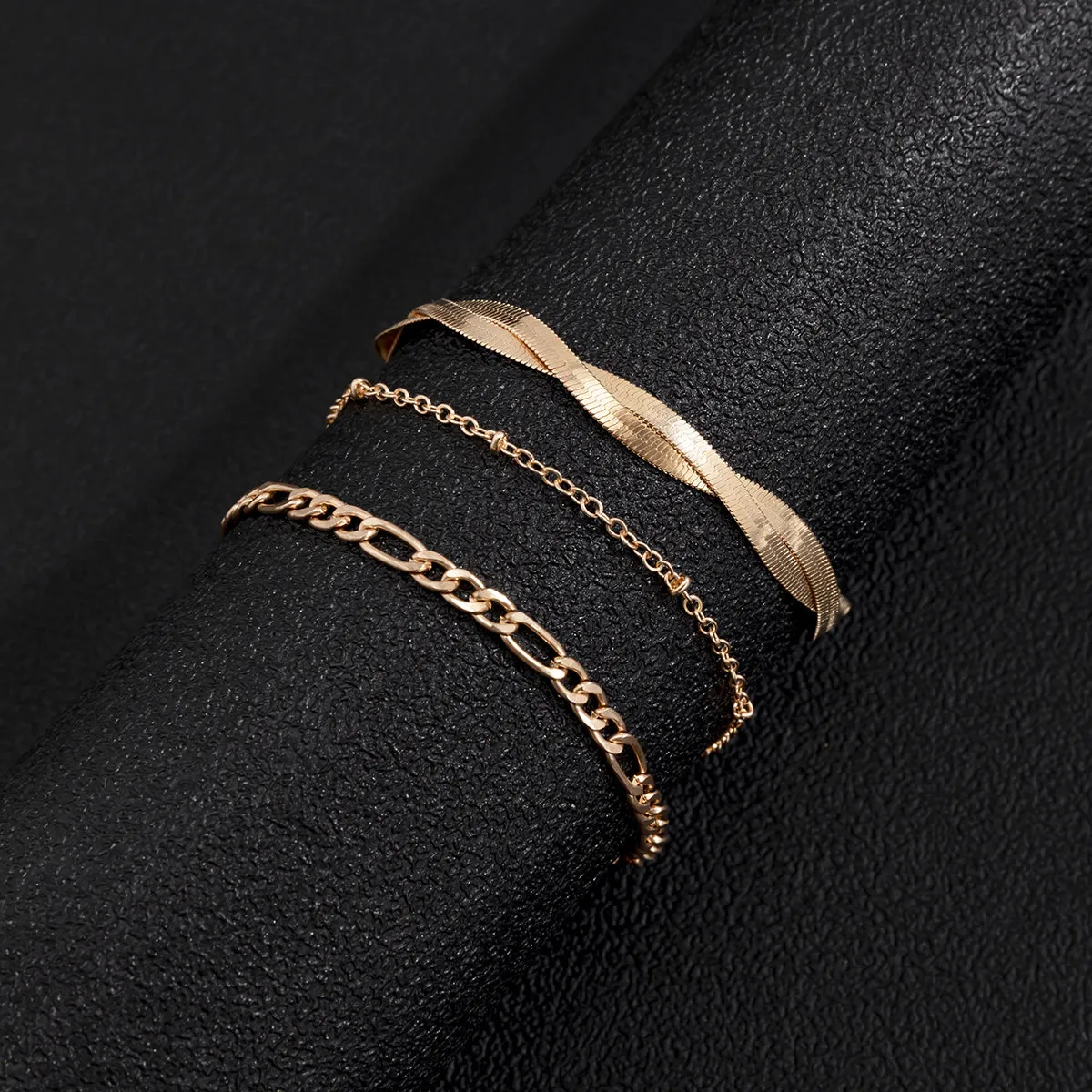 18K Gold-Plated Snake Chain Twist Anklet Set
