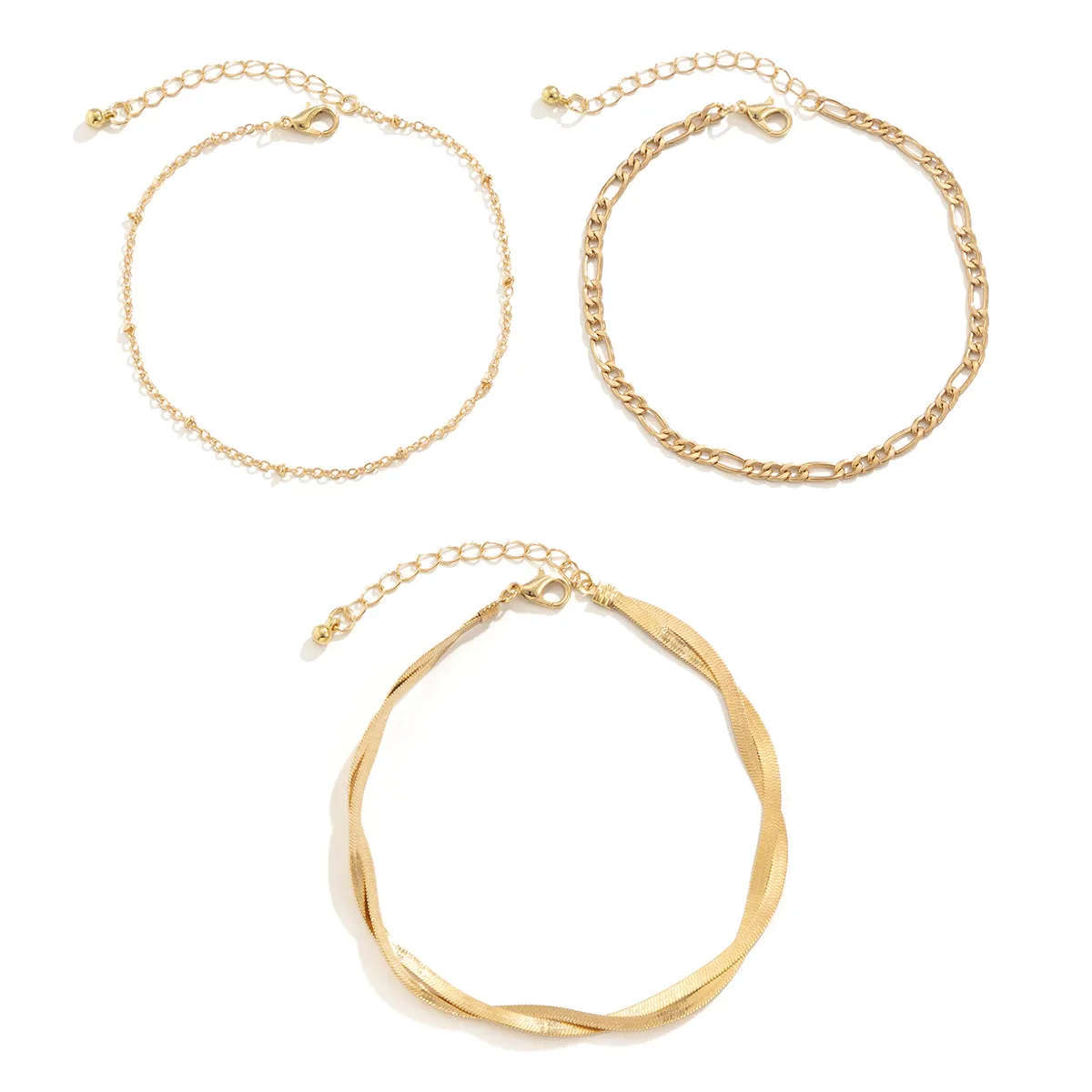 18K Gold-Plated Snake Chain Twist Anklet Set