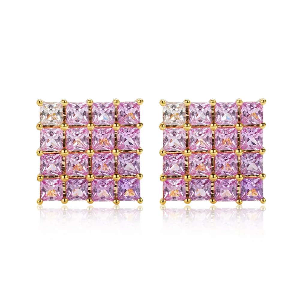 18k Gold Radiant Cut Oil Painting Rainbow Earrings