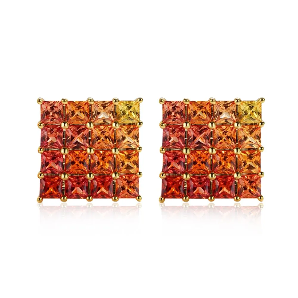 18k Gold Radiant Cut Oil Painting Rainbow Earrings