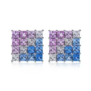 18k Gold Radiant Cut Oil Painting Rainbow Earrings